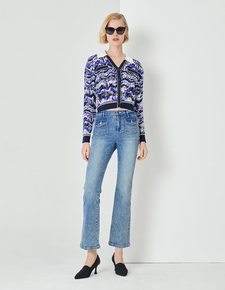 MARYLING Night Coast False Collar Jacquard Knit Jacket