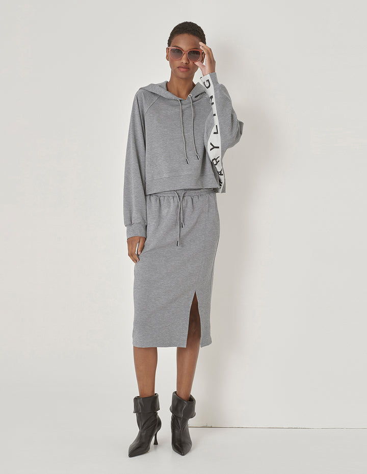 MARYLING Gray Sweatshirt Material Slit Straight Skirt