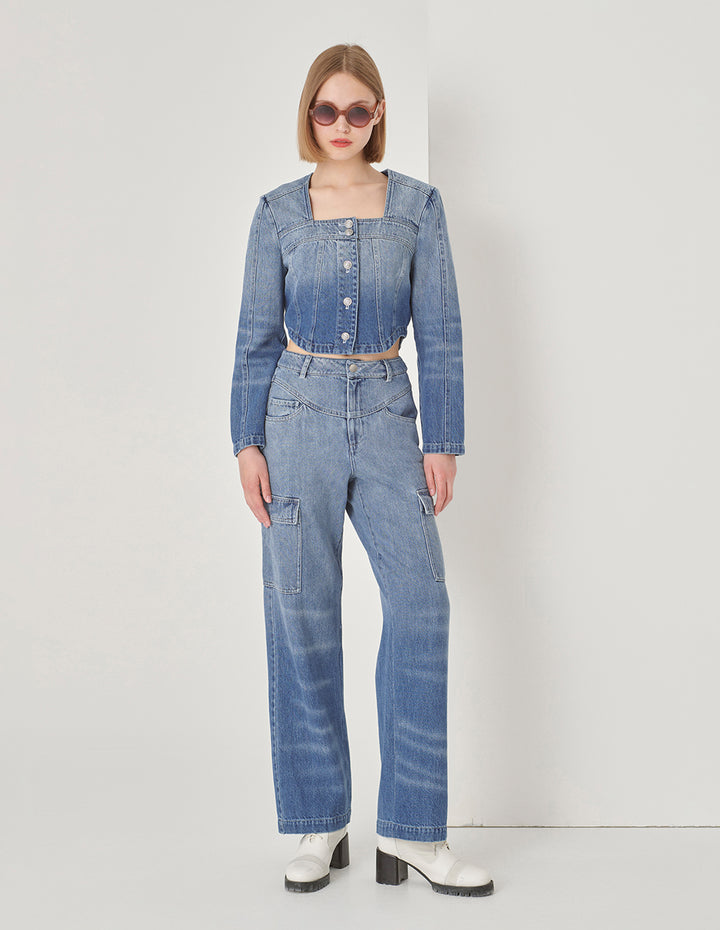 MARYLING Denim Ombre Cropped Jacket