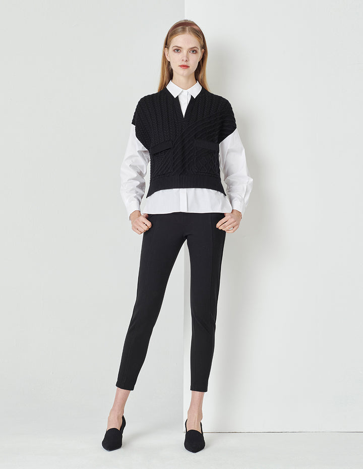 MARYLING  Classic All-Match Black And White Knitted Pullover