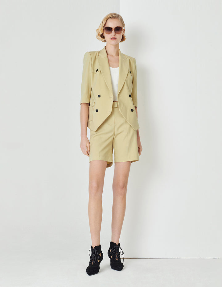 MARYLING Sand Mid-Rise Diagonal Pocket Shorts