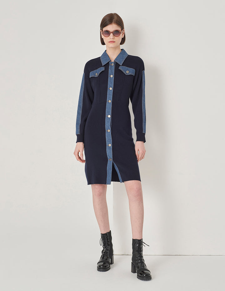 MARYLING Blue Knit Woven Dress