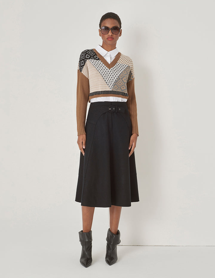 MARYLING Camel Knit Woven Matching Sweatshirt