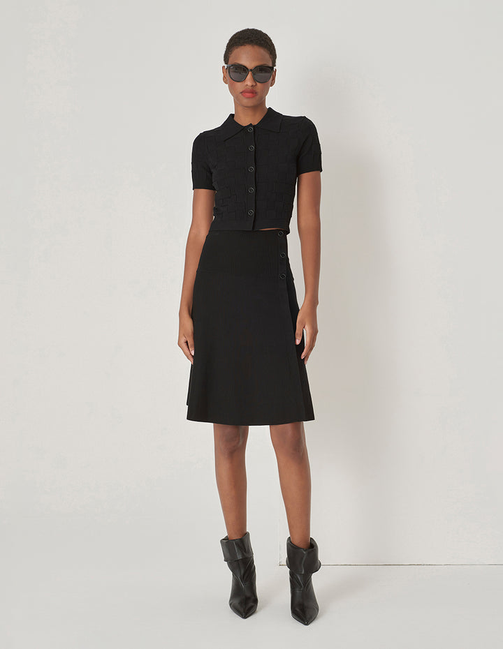 MARYLING Black Lapel Short Sleeve Knit Cardigan