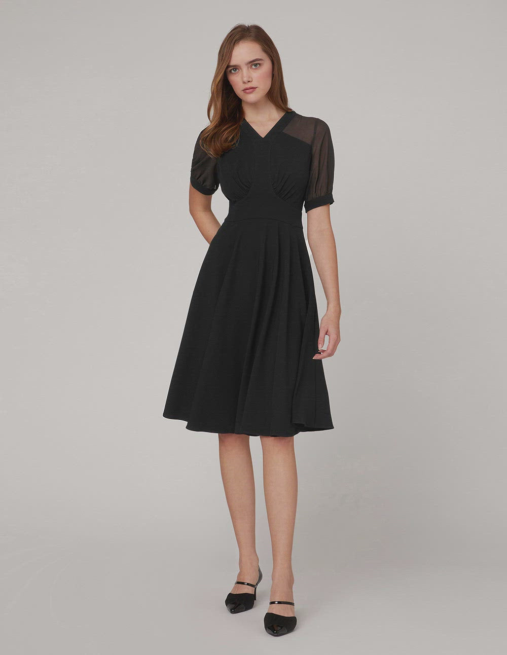 MARYLING Splicing Black Pleated Dress