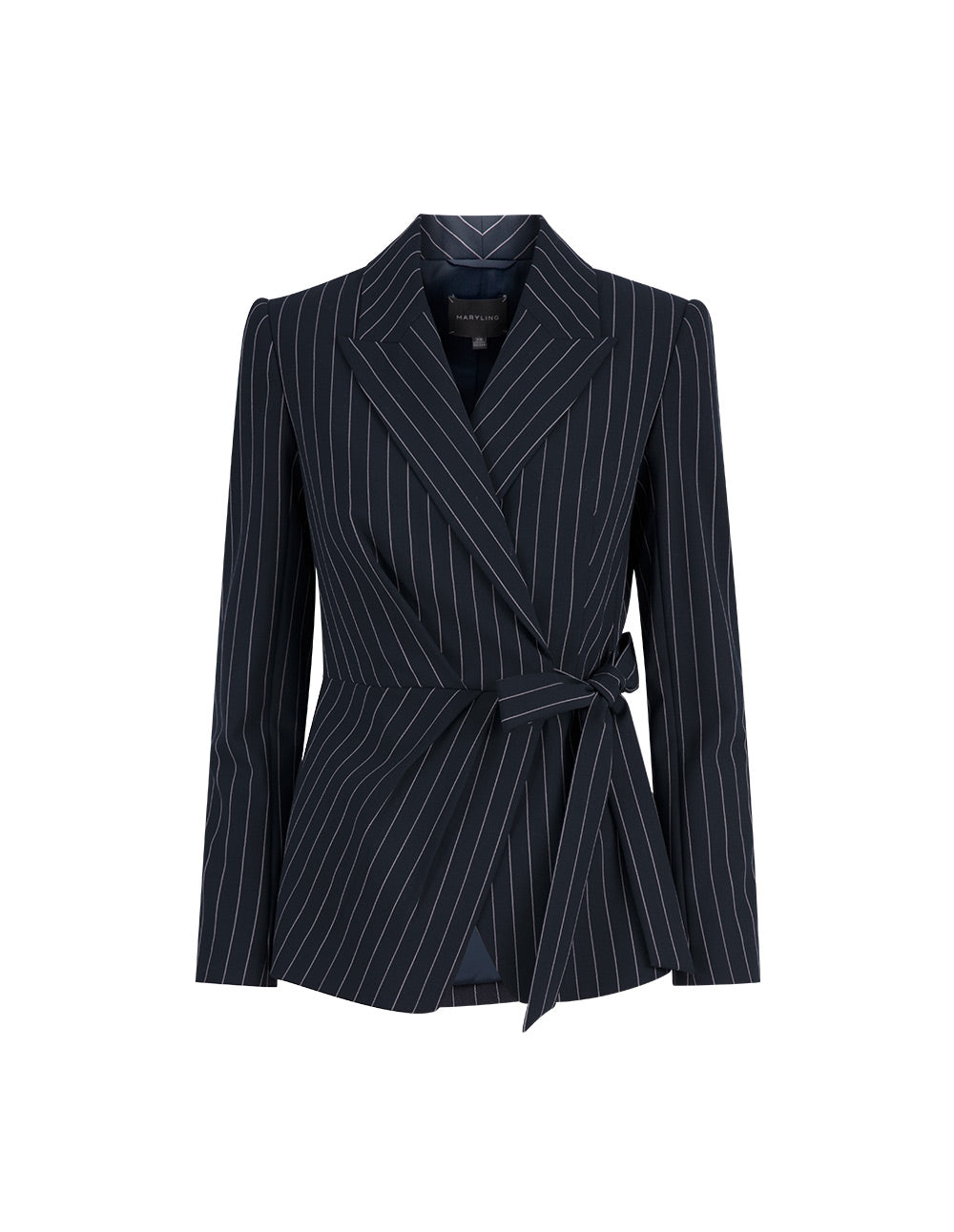 MARYLING  Blue Bottom White Striped Lapel Wrap Detail Striped Suit Jacket