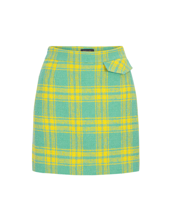 MARYLING Spring Green Plaid Mini Skirt
