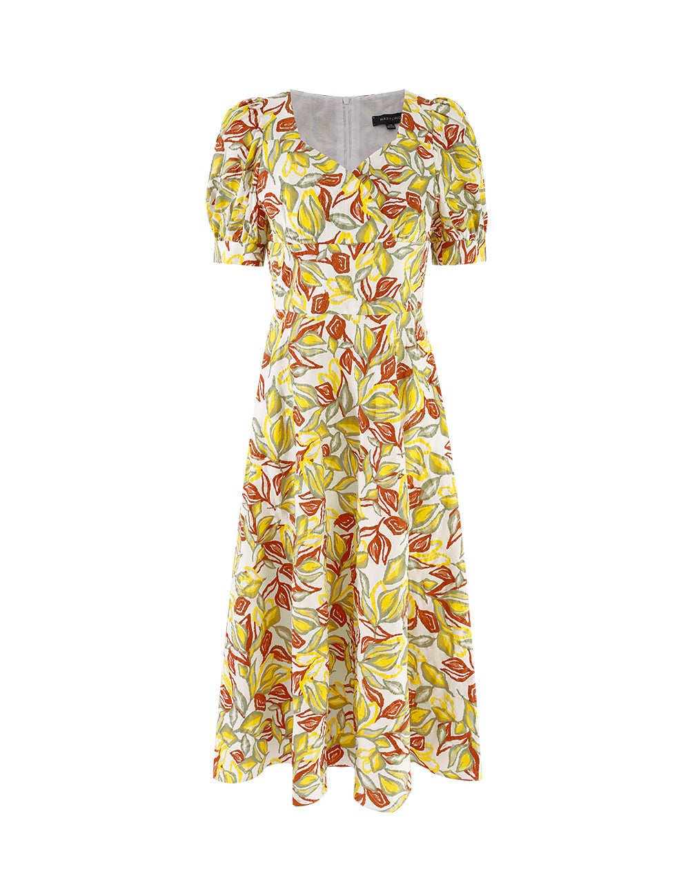 MARYLING Deep V Neck High Waist Puff Sleeves Dress