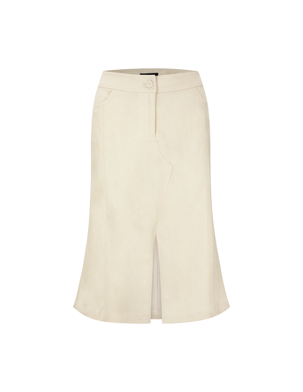 MARYLING White Fishtail Mid-Front Slit Skirt