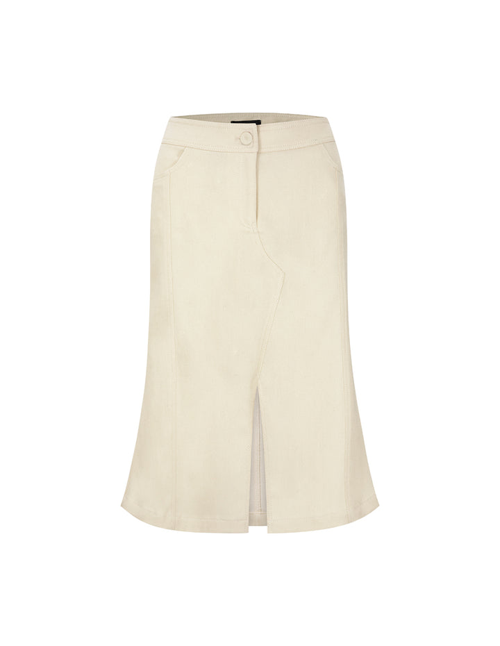MARYLING White Fishtail Mid-Front Slit Skirt