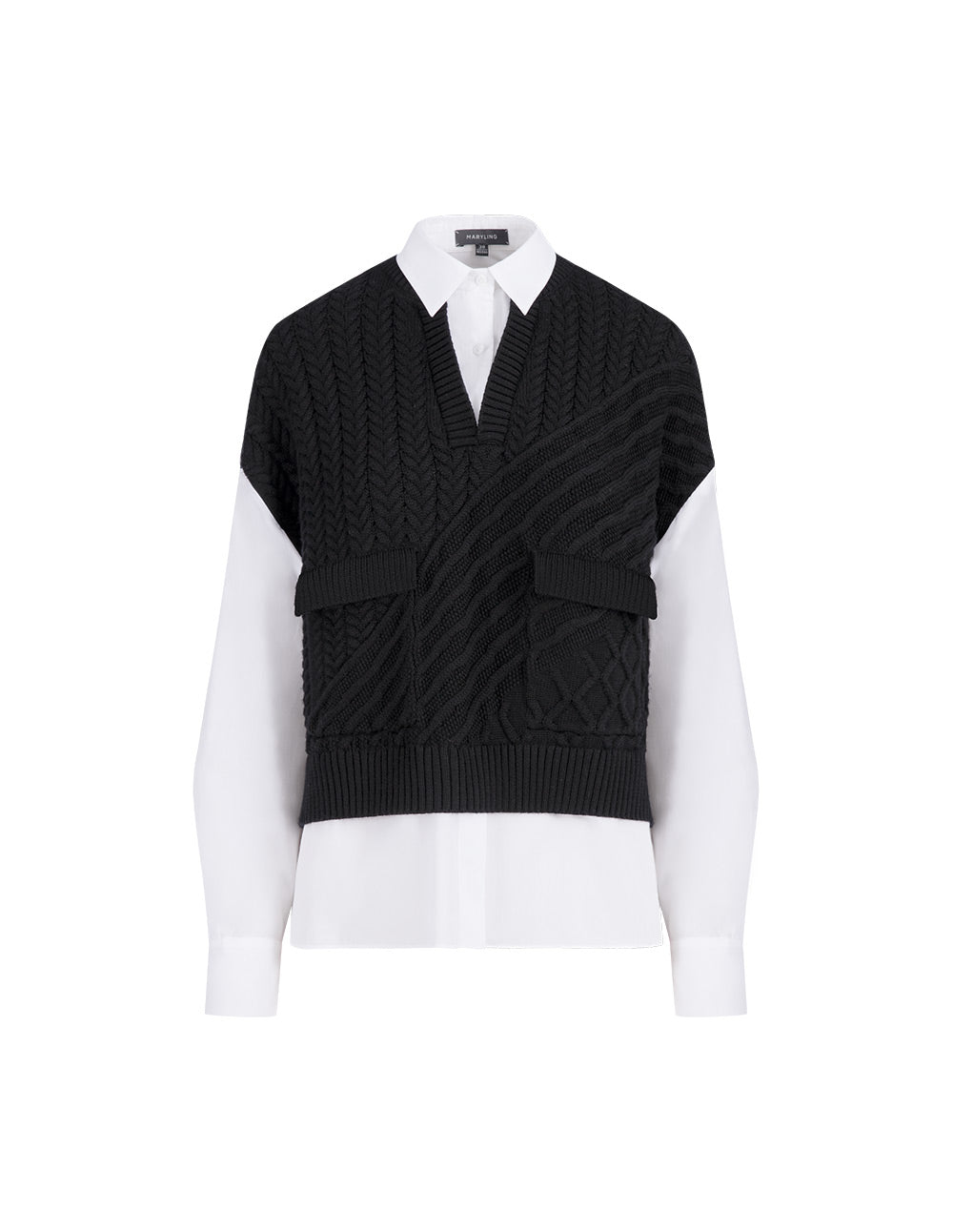 MARYLING  Classic All-Match Black And White Knitted Pullover