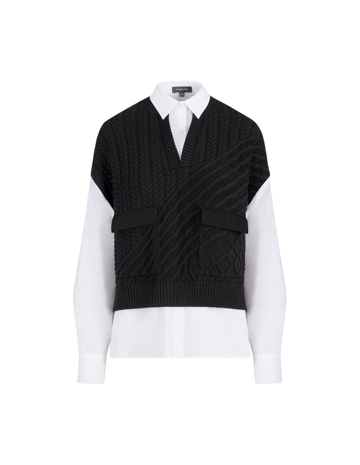 MARYLING  Classic All-Match Black And White Knitted Pullover