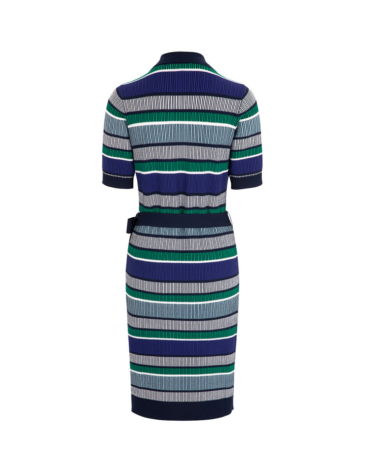 MARYLING Tonal Blue And Green Stripe Knitted Dress