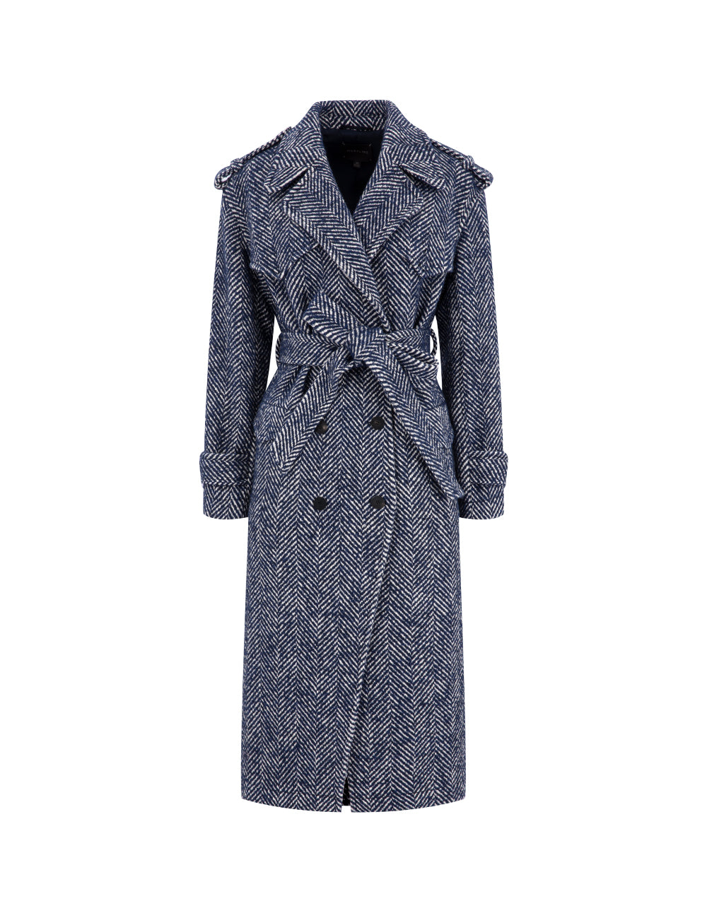 MARYLING Blue And White Patterned Lapel Double-Breasted Coat