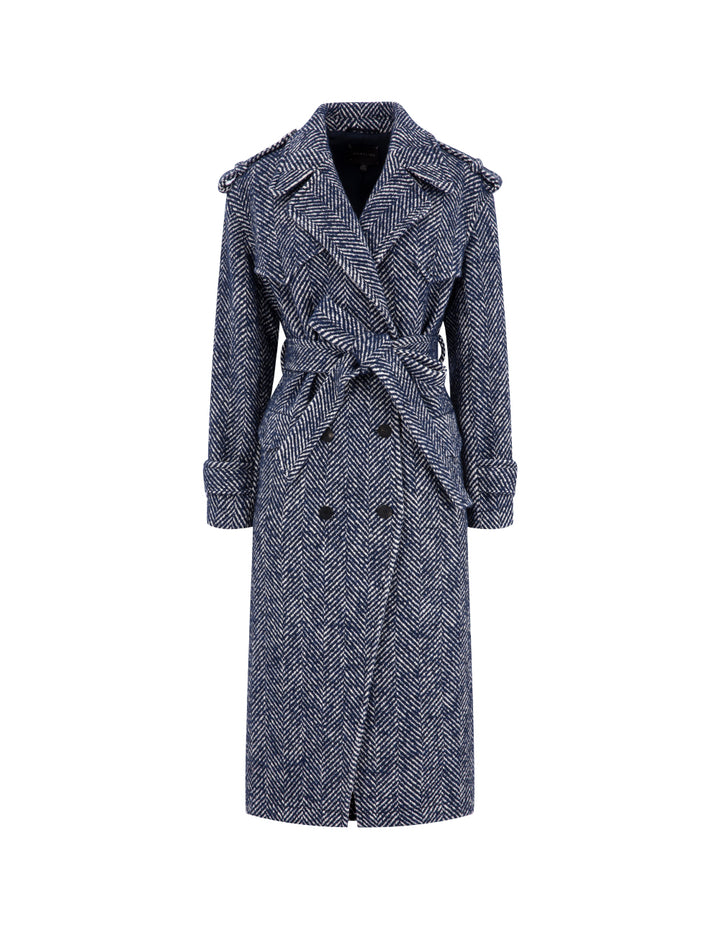 MARYLING Blue And White Patterned Lapel Double-Breasted Coat