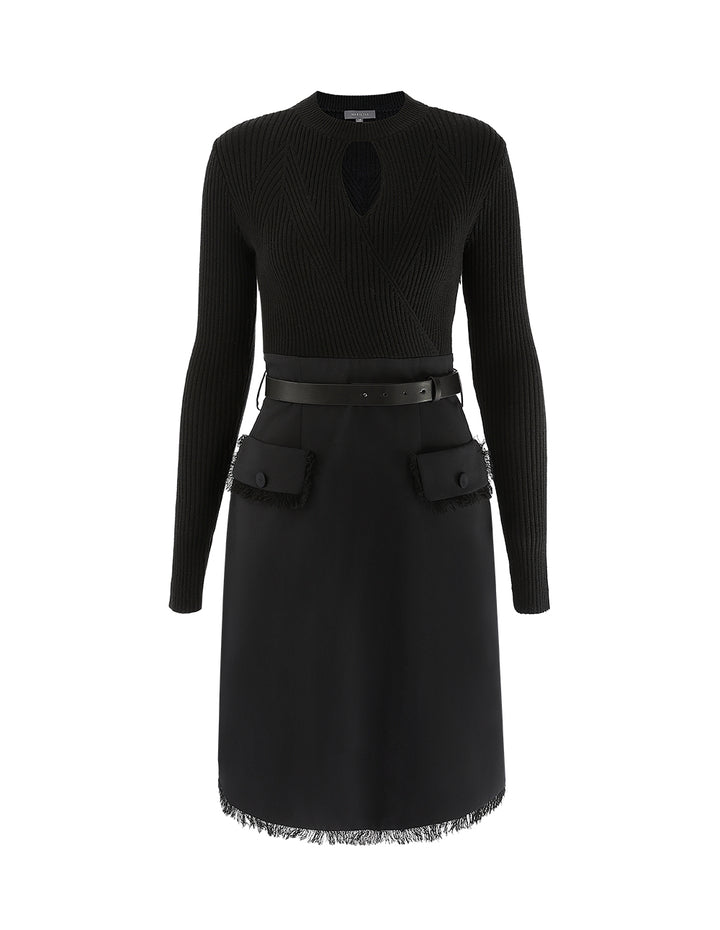 MARYLING Cut-Out V-Neck Knit Spliced Dress