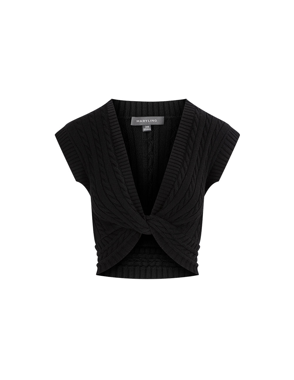 Maryling Black V-Neck Knot Waist Vest