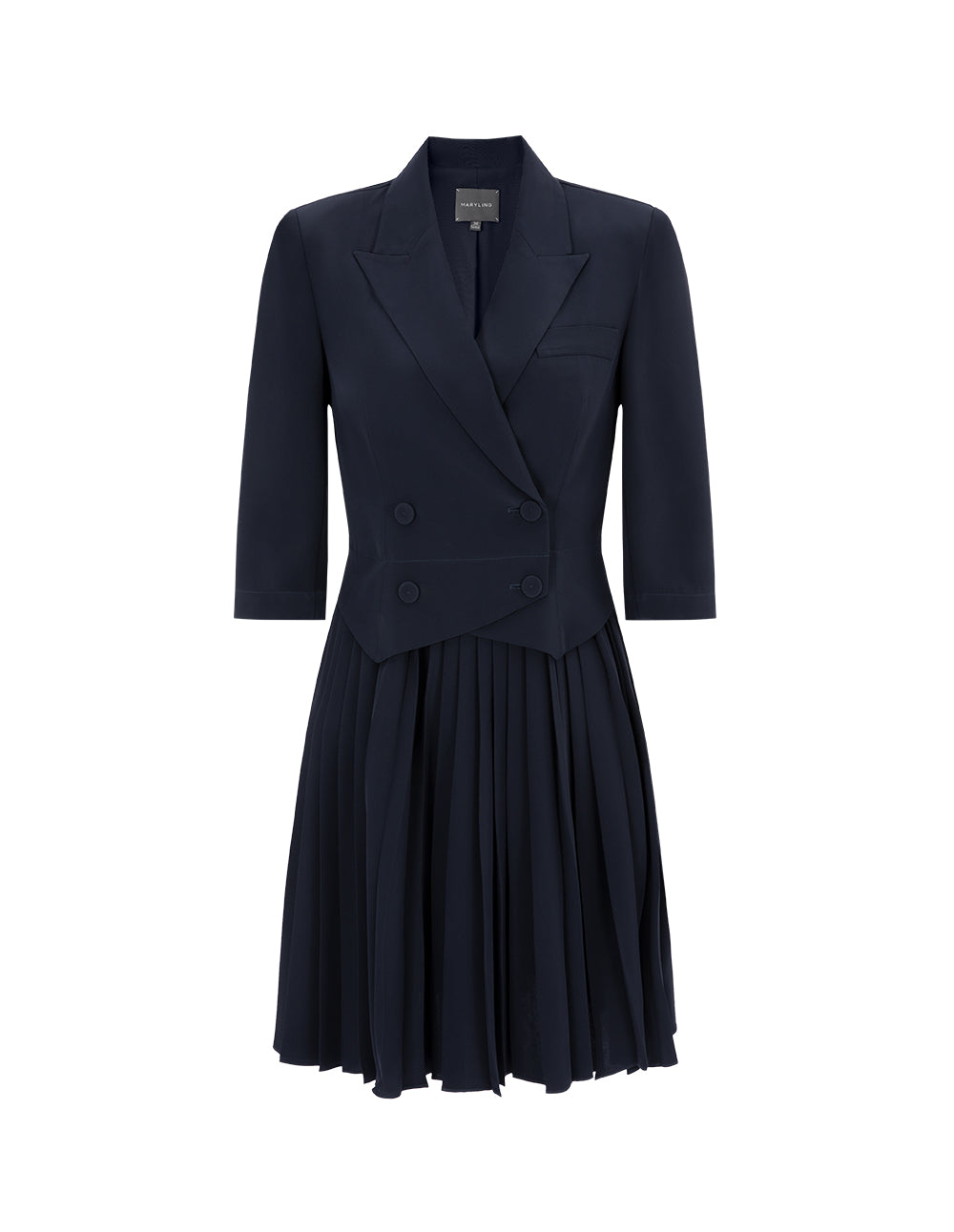 MARYLING Dark Blue Faux Two-Piece Suit Pleated Dress