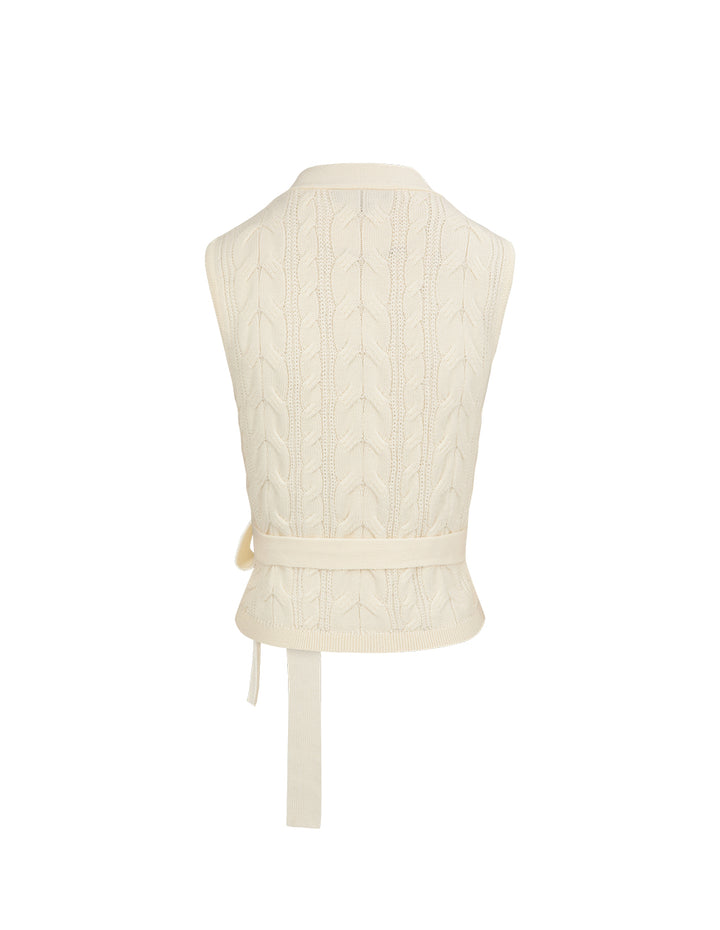 Maryling Off-White Cross Tie Wool Vest