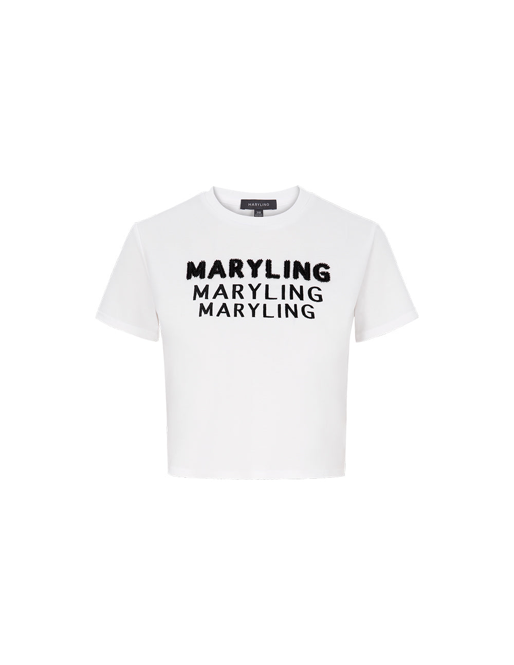 MARYLING White Beaded Logo Cropped T-Shirt