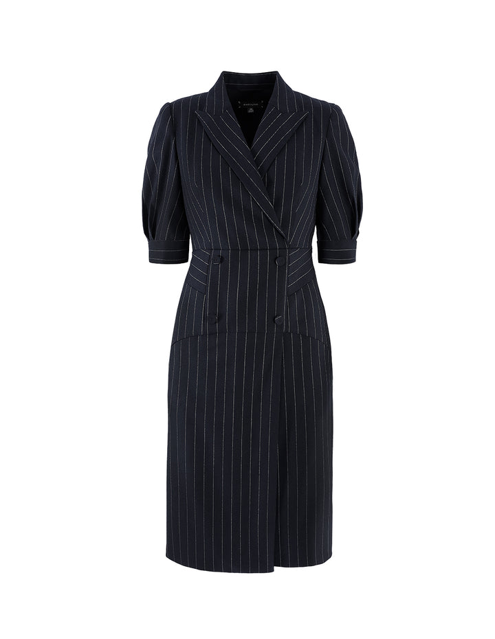 MARYLING Peak Lapel Three-Quarter Sleeve Stripe Dress