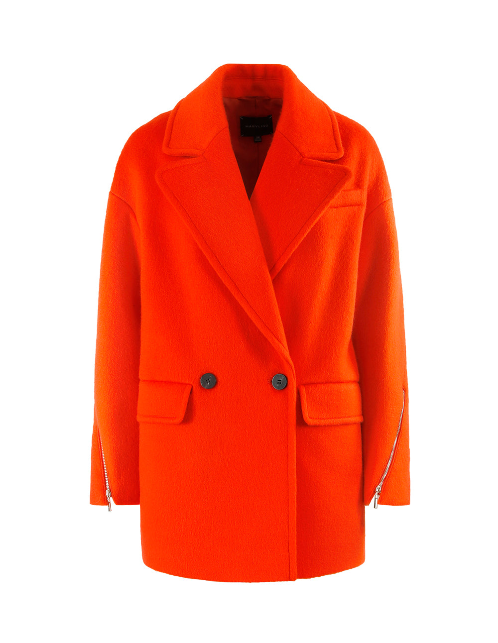 MARYLING DOUBLE-BREASTED ZIPPER SLEEVE WOOL COAT