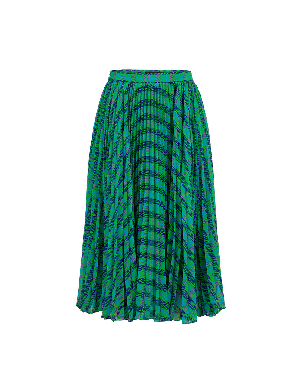 MARYLING  Blue And Green Square Print Houndstooth Pleated Skirt