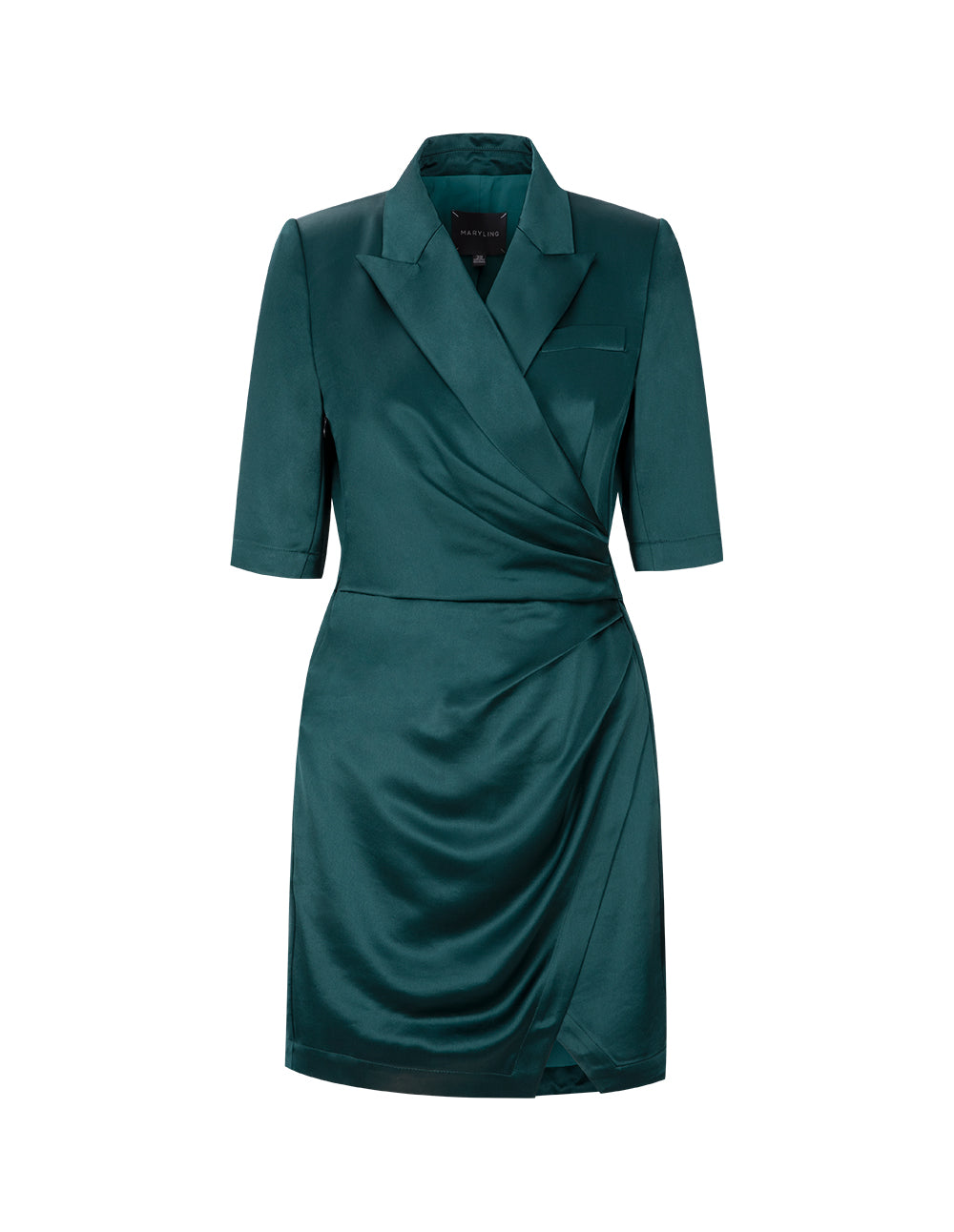 MARYLING Dark Green Side Pleats Dress