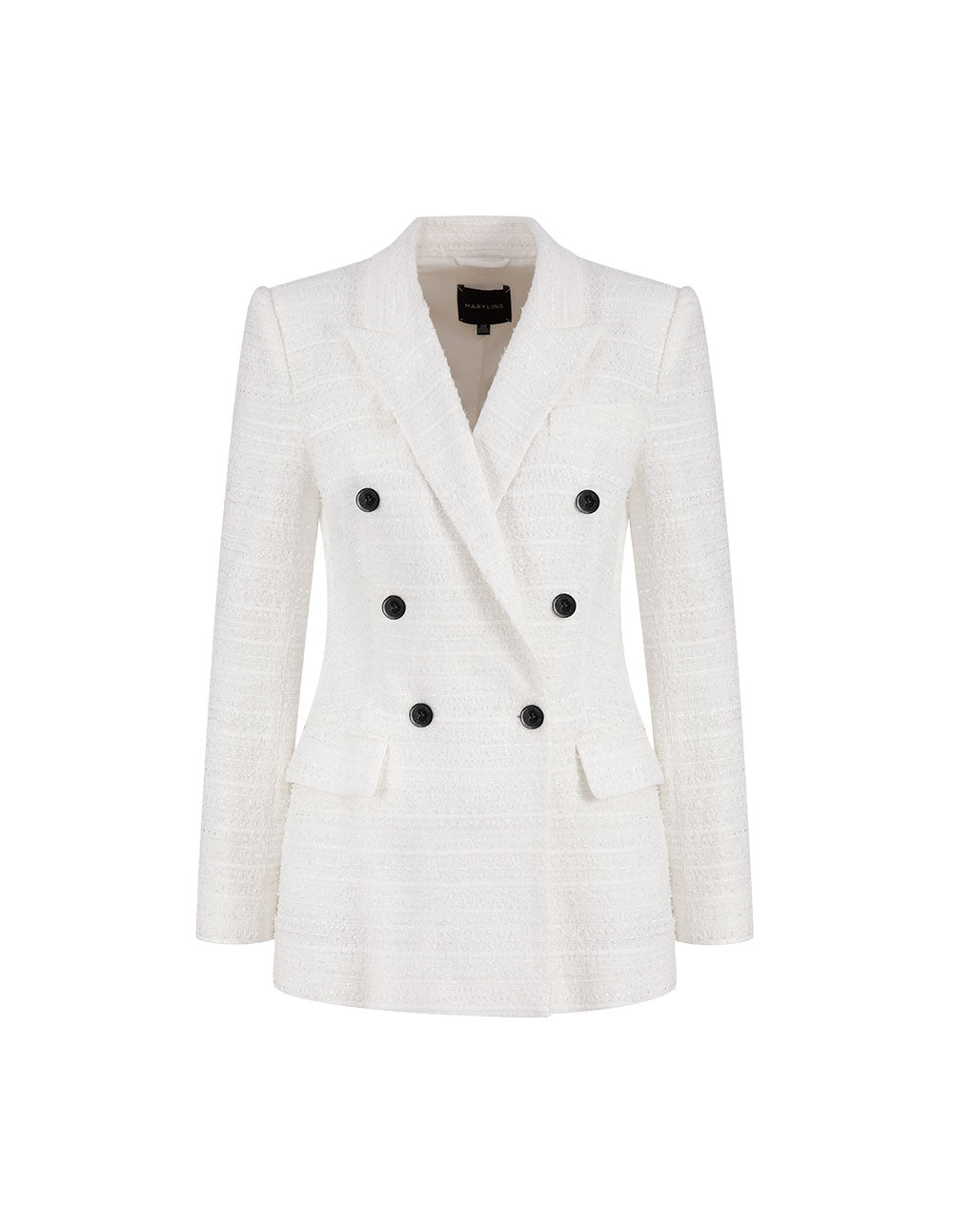 MARYLING Tweed Horn Black Buttons White Blazer