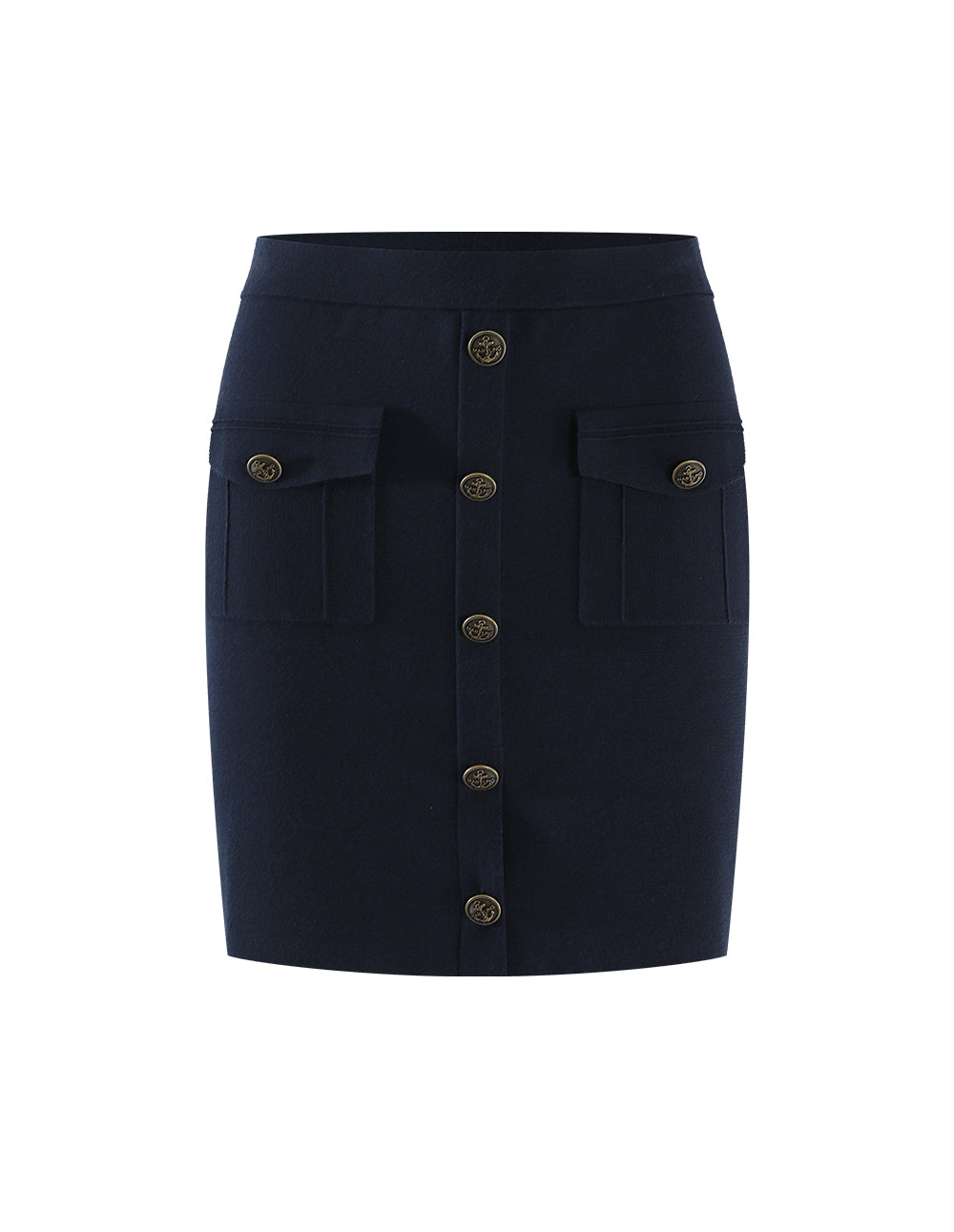 MARYLING Dark Blue Pockets Knitted Skirt