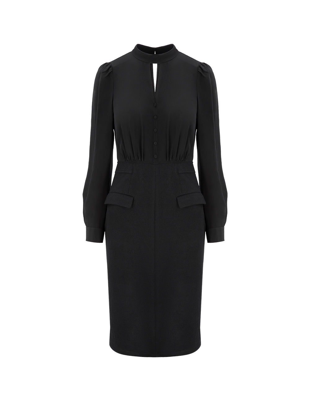 MARYLING Black Wool Silk Panel Dress