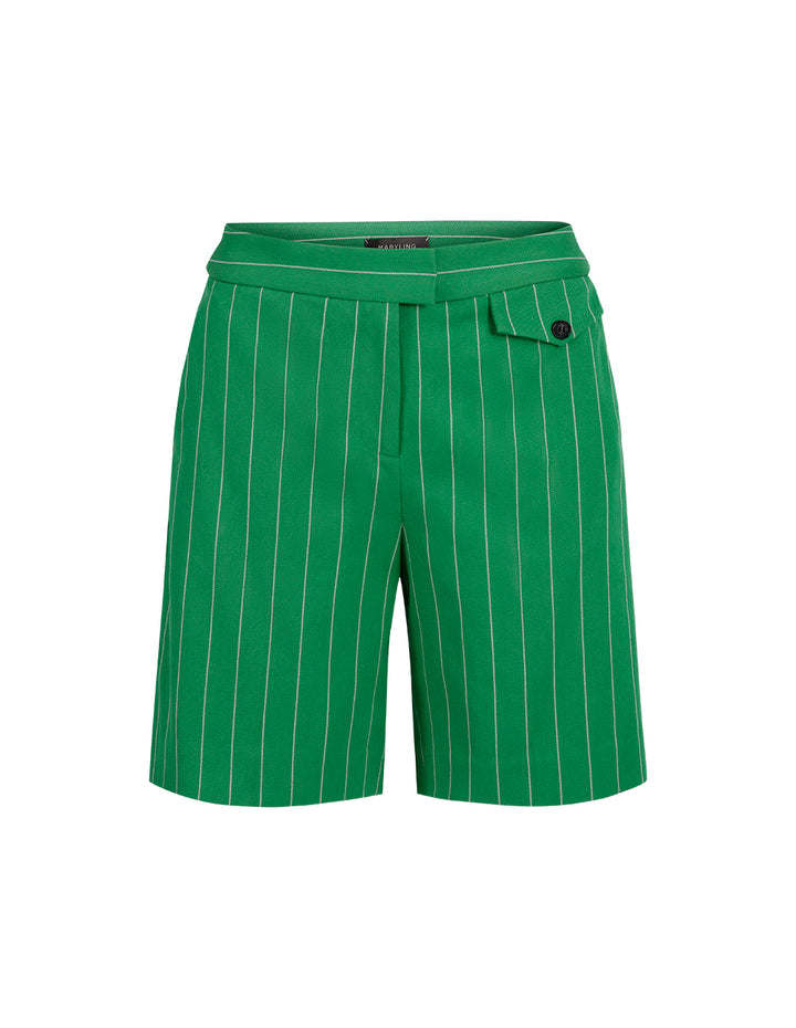 MARYLING Green Bottom White Striped Bermuda Shorts