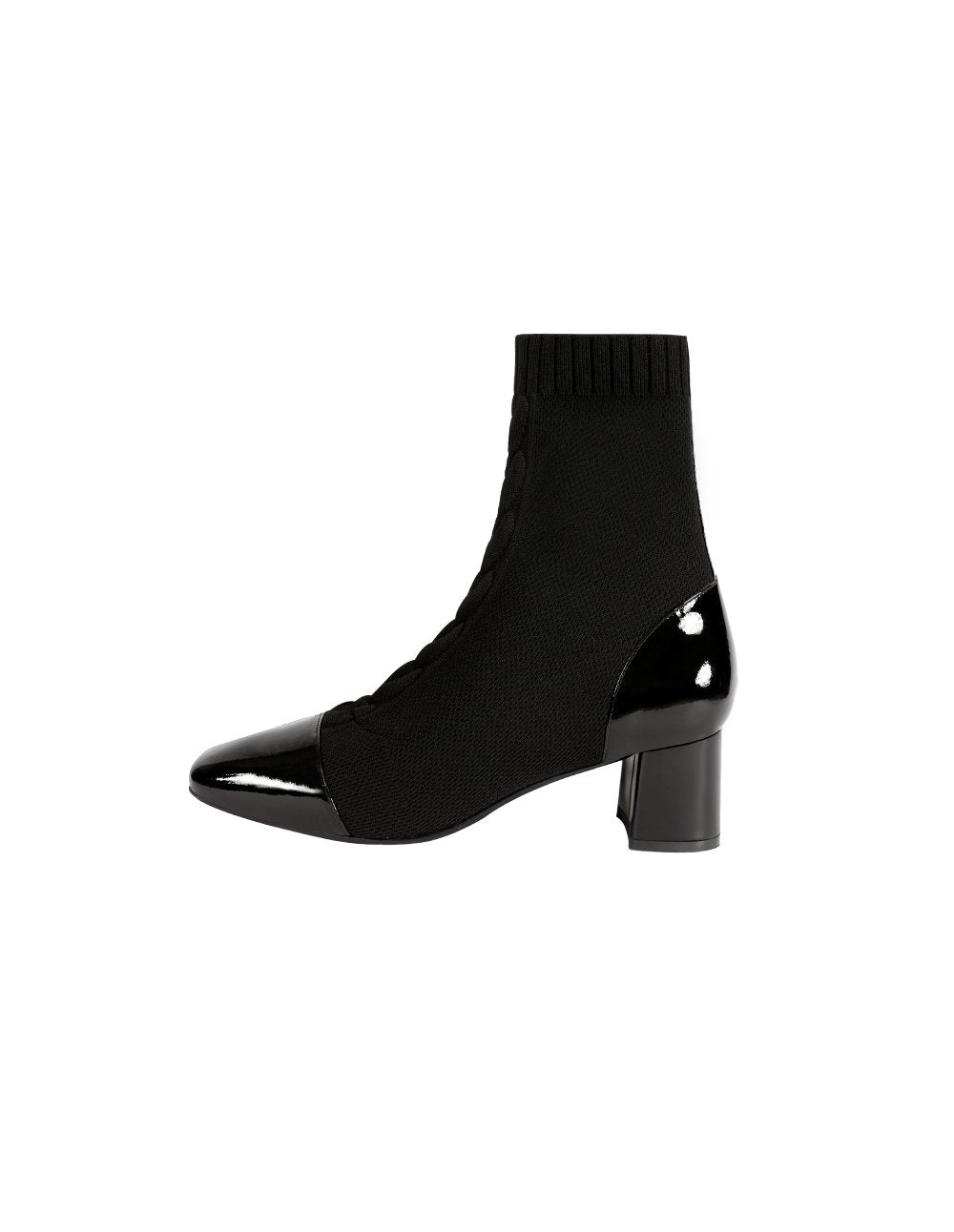 MARYLING Elastic Knit Square Toe Block Heel Ankle Boots