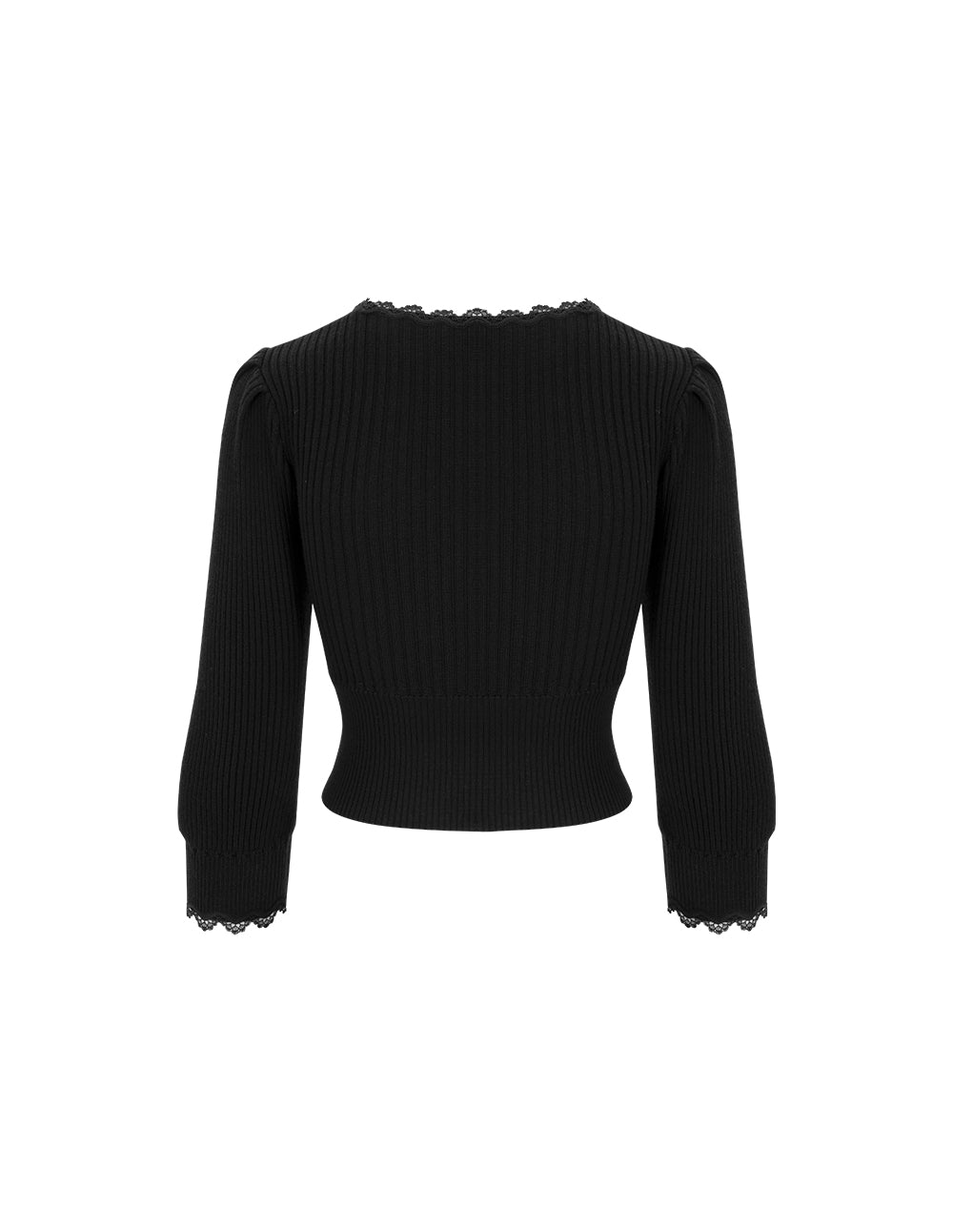 MARYLING Crossover V-Neck Paneled Lace-Trimmed Knitted Pullover