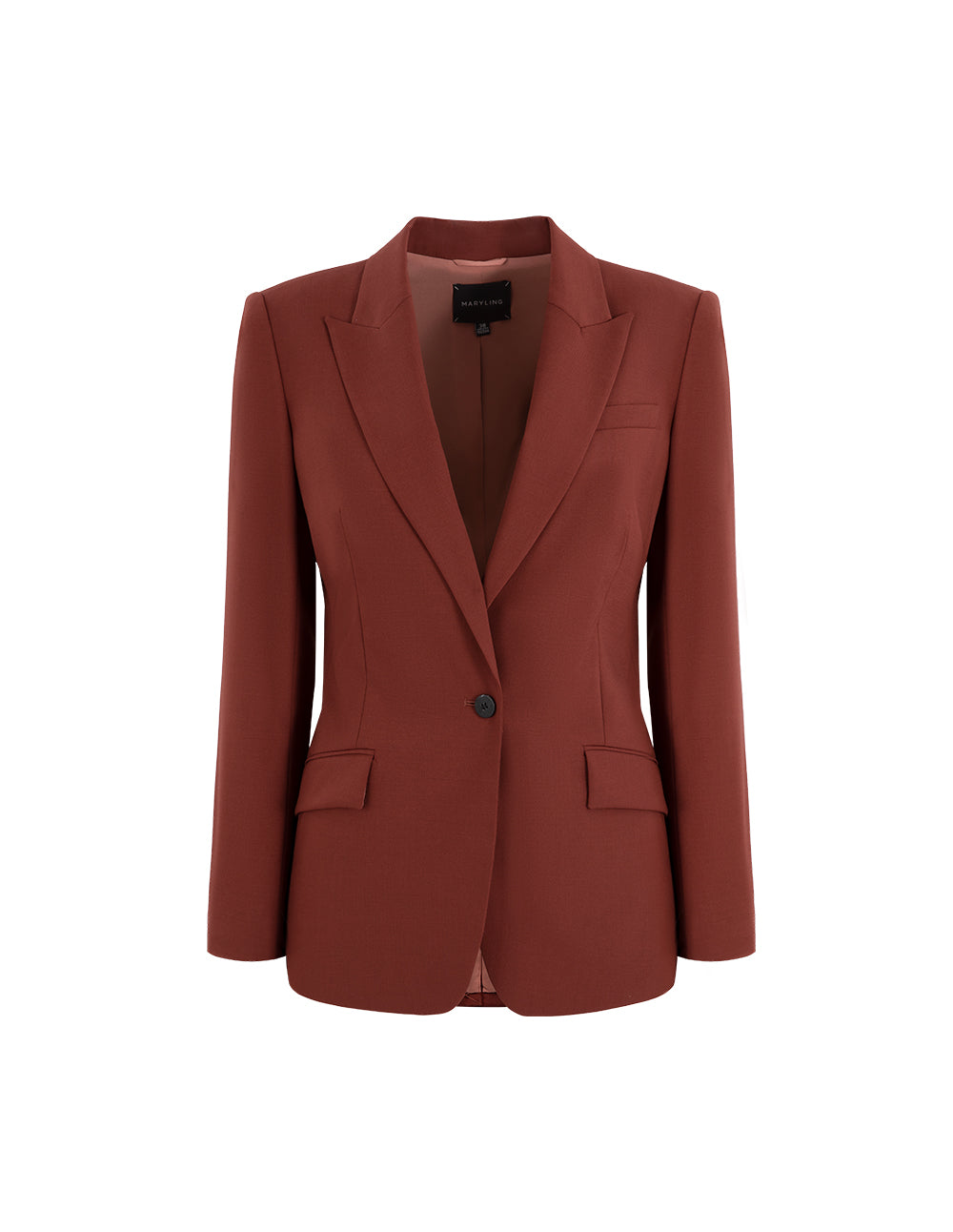 MARYLING Brick Red Wool Button-Down Blazer