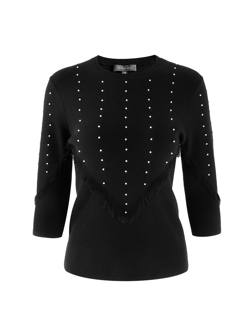 MARYLING V shape round neck middle sleeves knit top