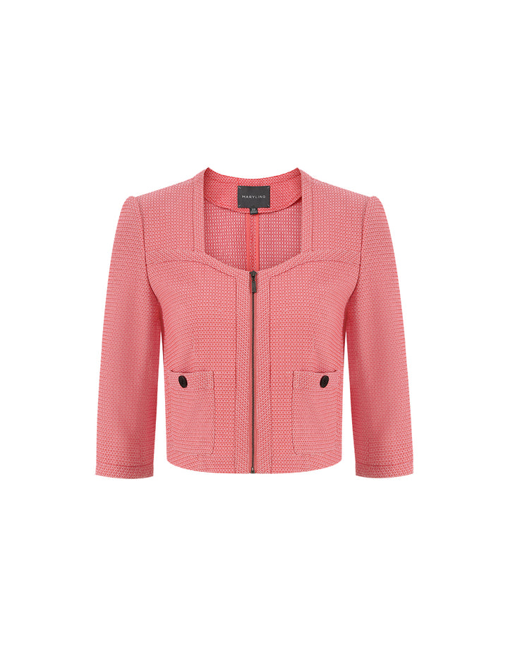 MARYLING Pink zigzag zip through short sleeve jacket