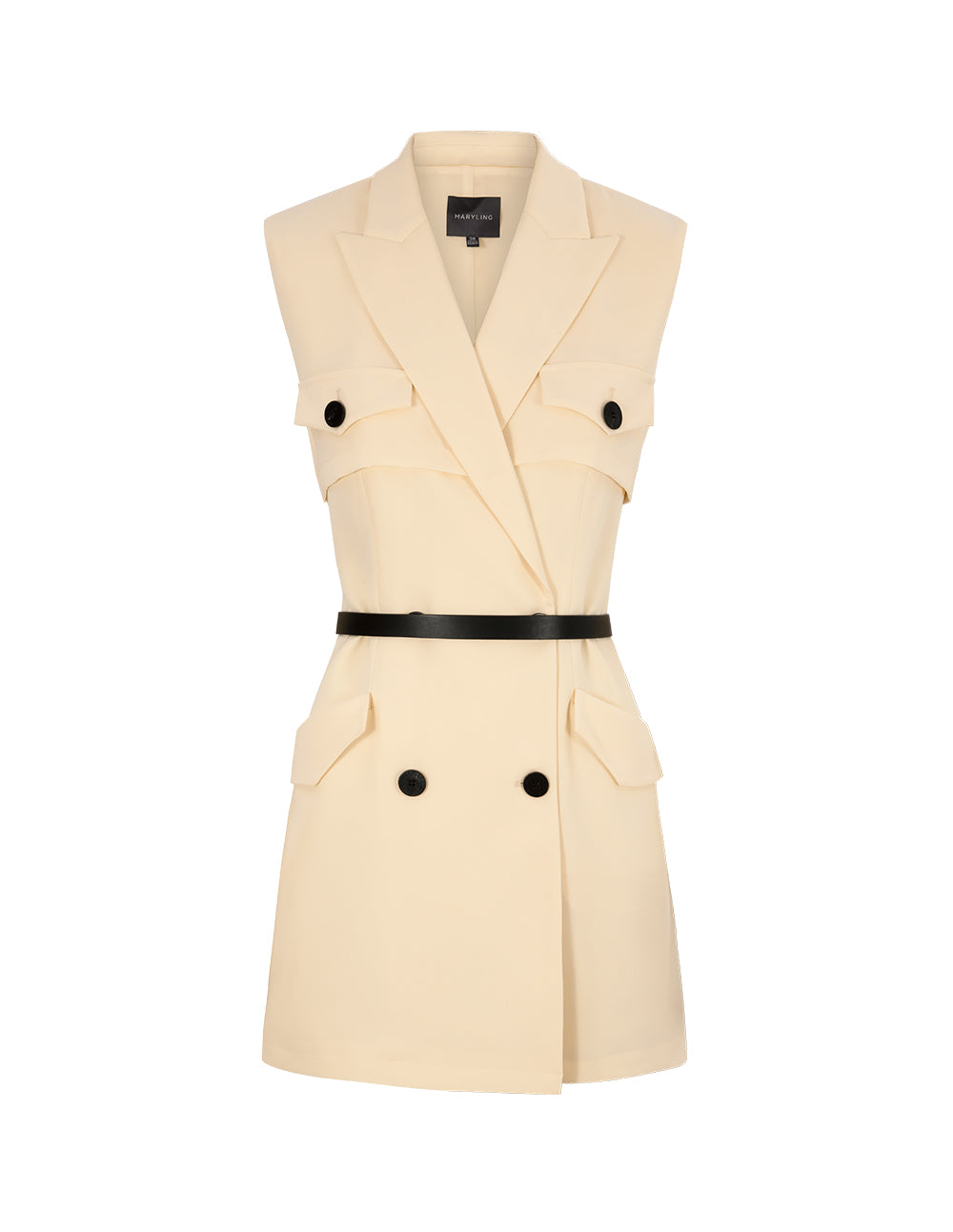 MARYLING Cream Yellow Sleeveless Jumpsuit With Suit Collar