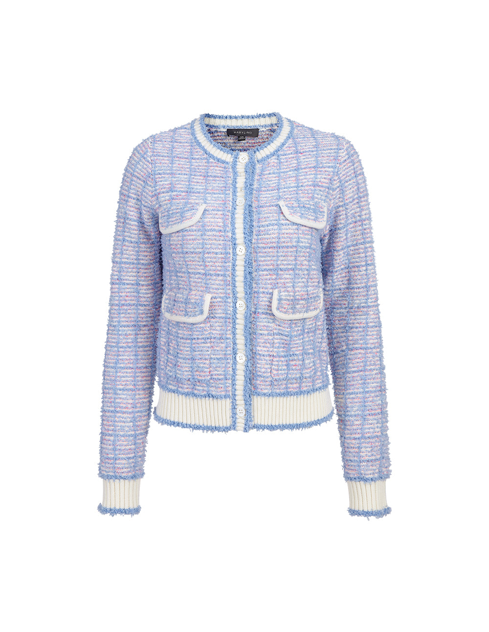 MARYLING Powder Blue Round Neck Knitted Cardigan