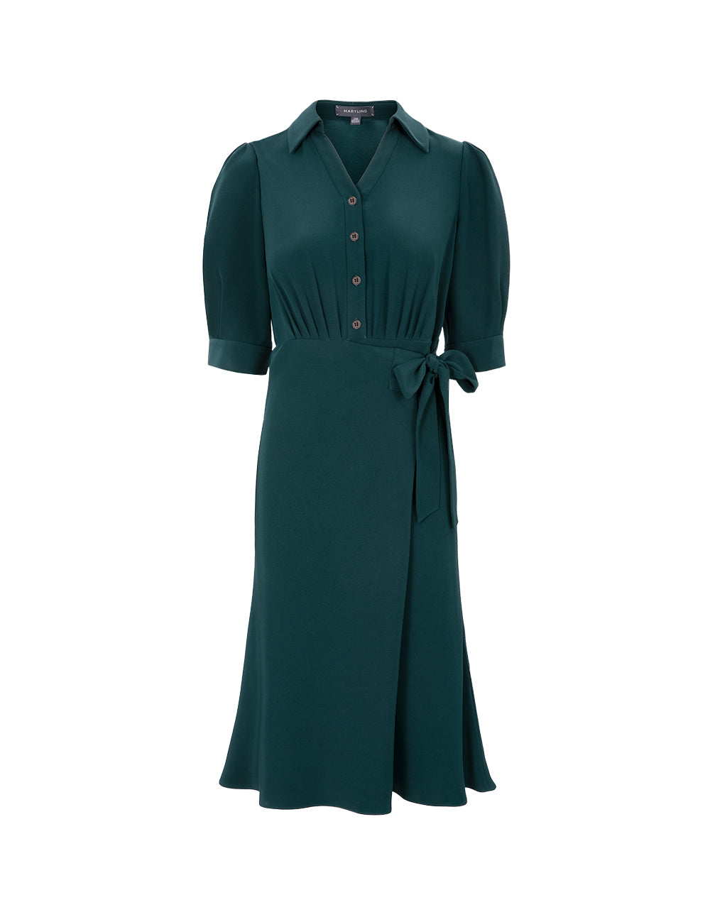 MARYLING Dark Green Shirt Tie Mermaid Dress