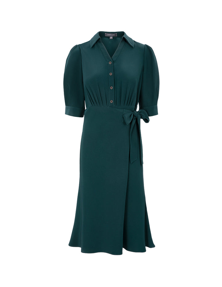 MARYLING Dark Green Shirt Tie Mermaid Dress