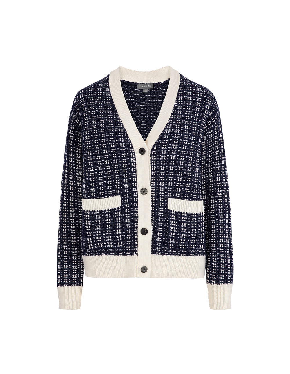 MARYLING Blue And White Contrast Knitted Cardigan