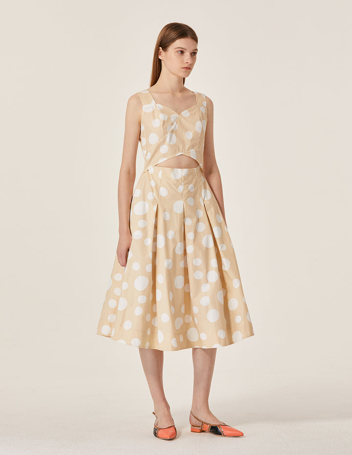 MARYLING Polka Dot Pattern Sleeveless A-Line Midi Dress
