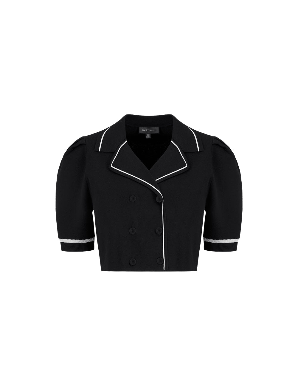 MARYLING Lapel Short Puff Sleeve Double-Breasted Knitted Top