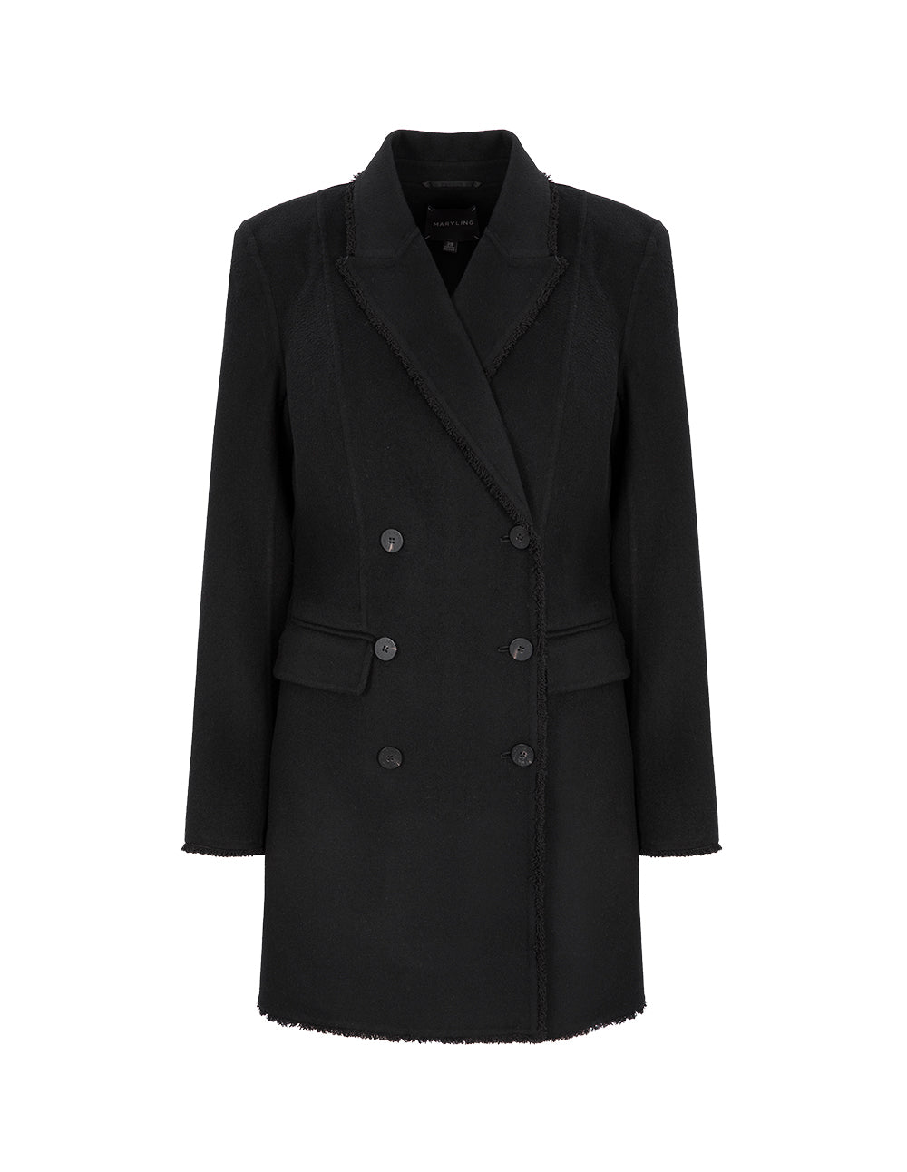 MARYLING Black Classic Suit Collar Midi Wool Coat