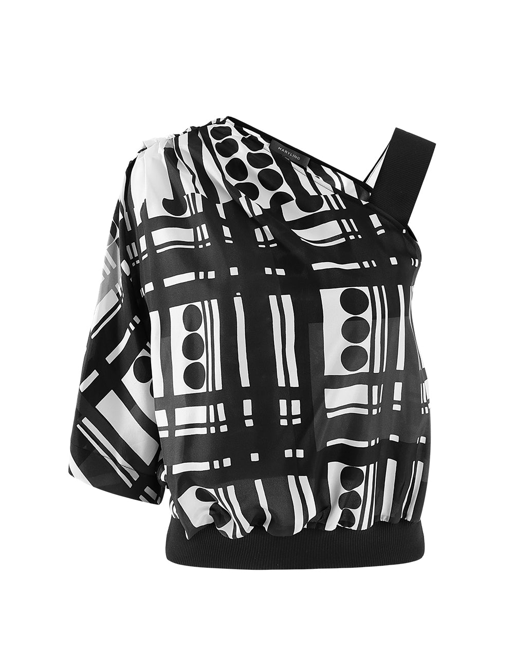 MARYLING Black white polka dots striped prints sloping shoulder