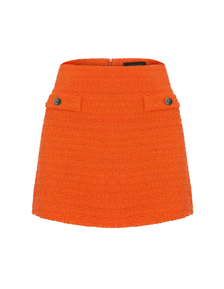 MARYLING METAL BUTTON A-LINE TWEED MINI SKIRT