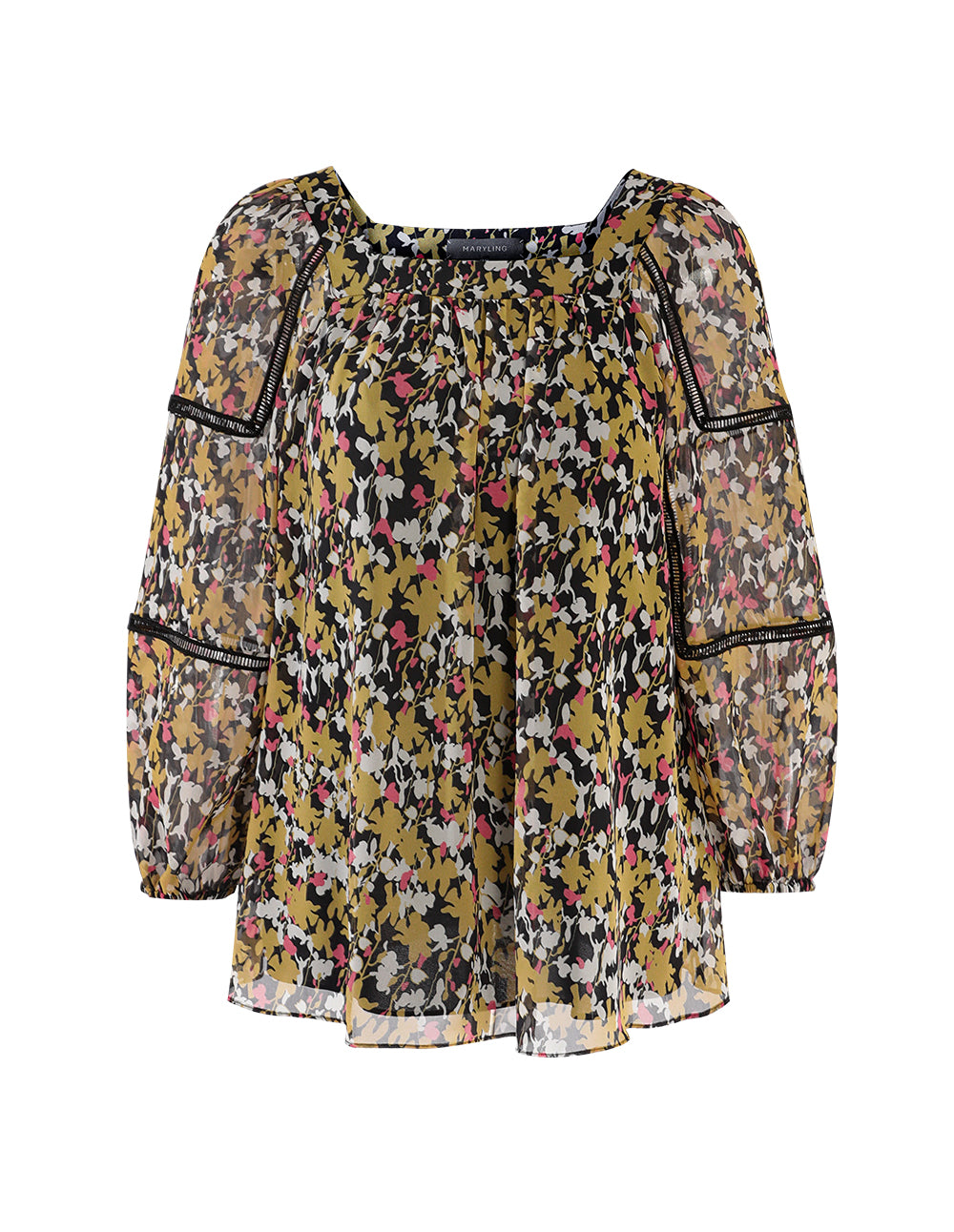 MARYLING Square Collar Puffed Sleeves Print Top