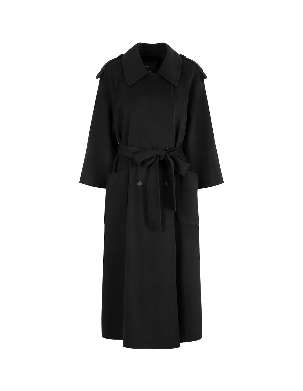 MARYLING Black Double-Sided Woolen Long Coat