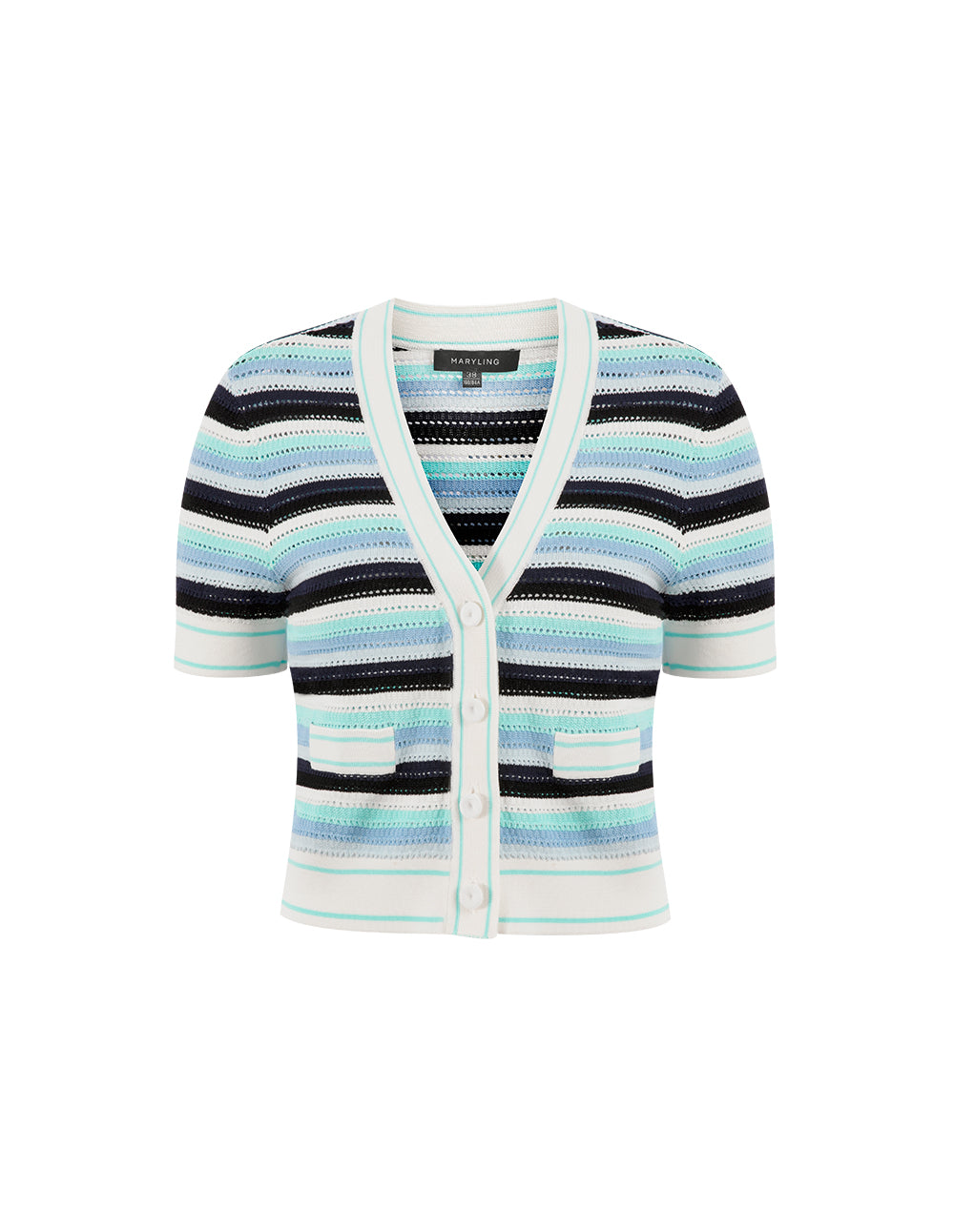 MARYLING Blue-Green V-Neck Knitted Cardigan